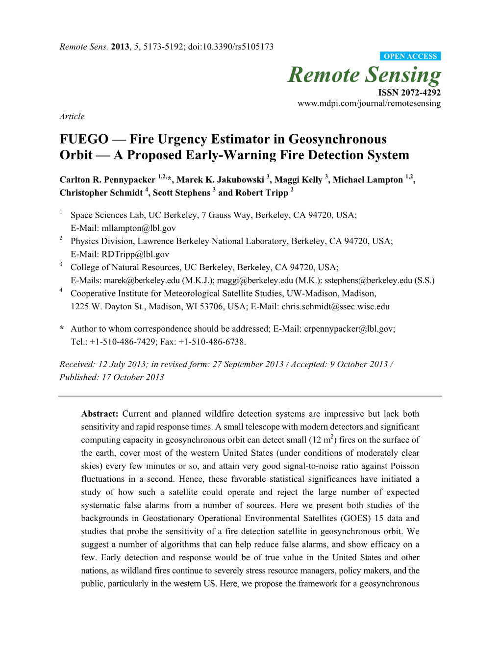 FUEGO — Fire Urgency Estimator in Geosynchronous Orbit — a Proposed Early-Warning Fire Detection System