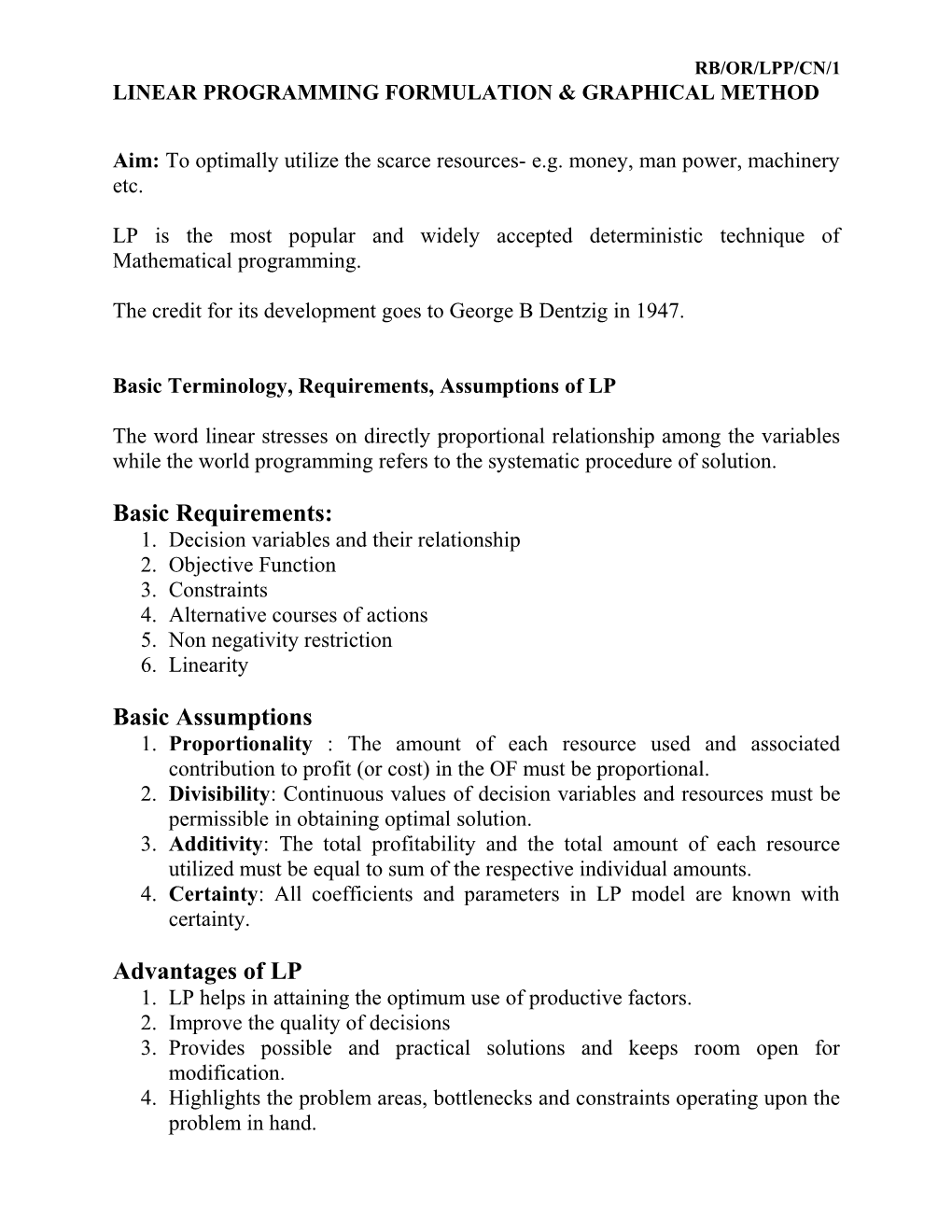 Linear Programming Formulation & Graphical Method