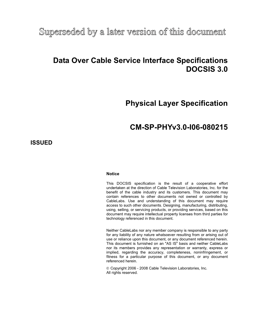 Superseded Data Over Cable Service Interface Specifications DOCSIS 3.0