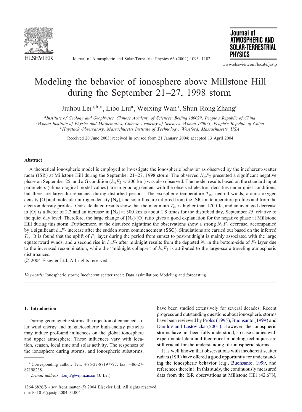 Modeling the Behavior of Ionosphere Above Millstone Hill During the September 21–27, 1998 Storm