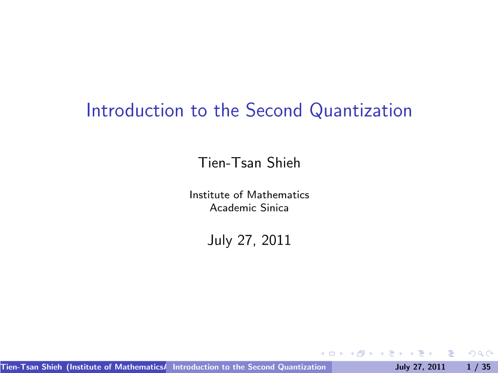 Introduction to the Second Quantization