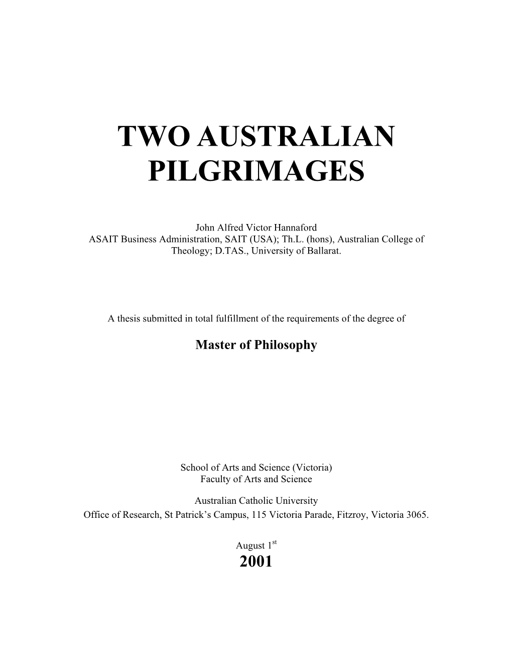 Two Australian Pilgrimages