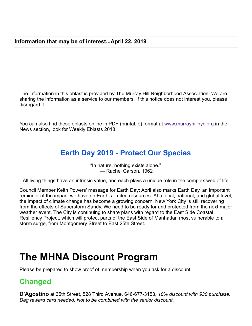 The MHNA Discount Program Please Be Prepared to Show Proof of Membership When You Ask for a Discount