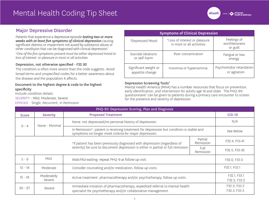 Mental Health Coding Tip Sheet