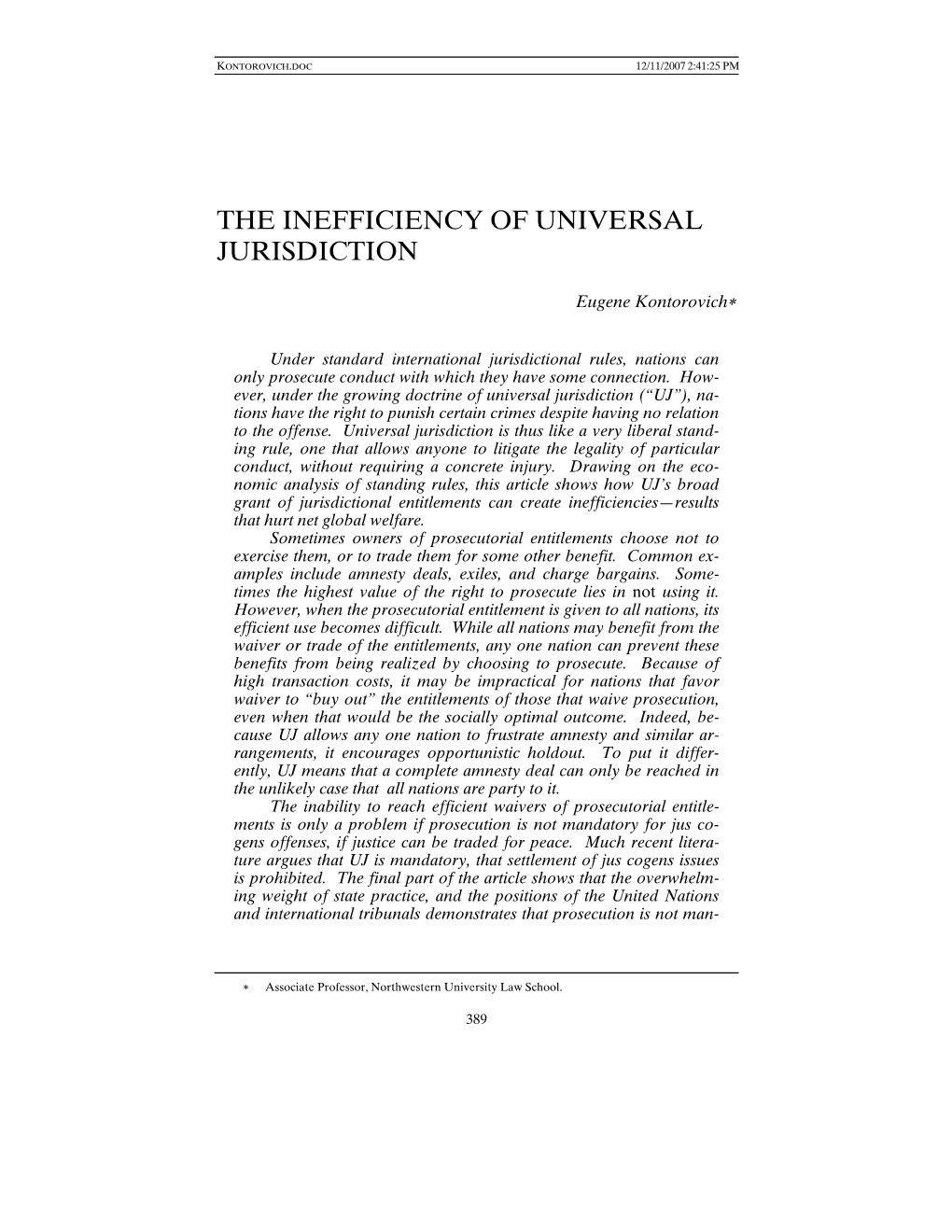 The Inefficiency of Universal Jurisdiction