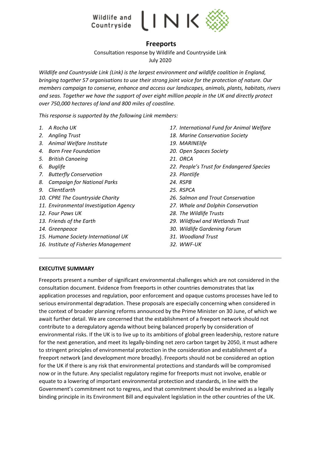 Link Response to Freeports Consultation