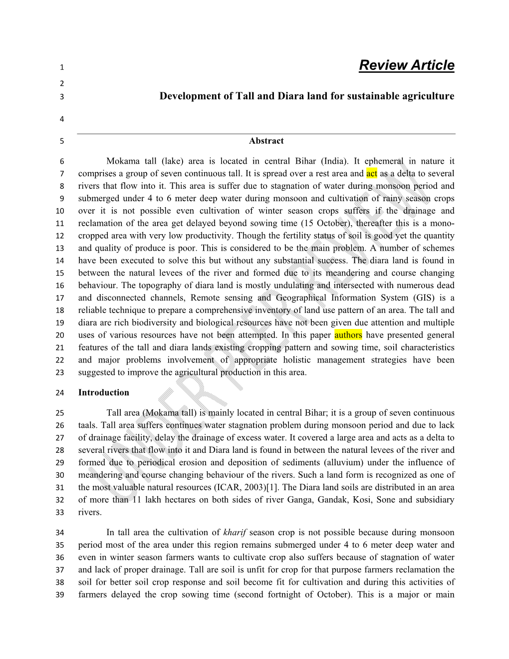 Review Article 2 3 Development of Tall and Diara Land for Sustainable Agriculture