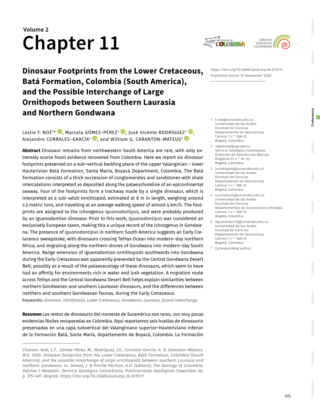 Dinosaur Footprints from the Lower Cretaceous, Published Online 25 November 2020 Batá Formation, Colombia (South America)