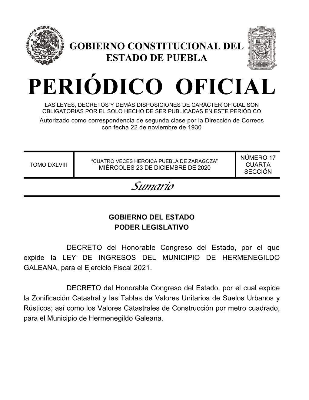 LEY DE INGRESOS DEL MUNICIPIO DE HERMENEGILDO GALEANA, Para El Ejercicio Fiscal 2021