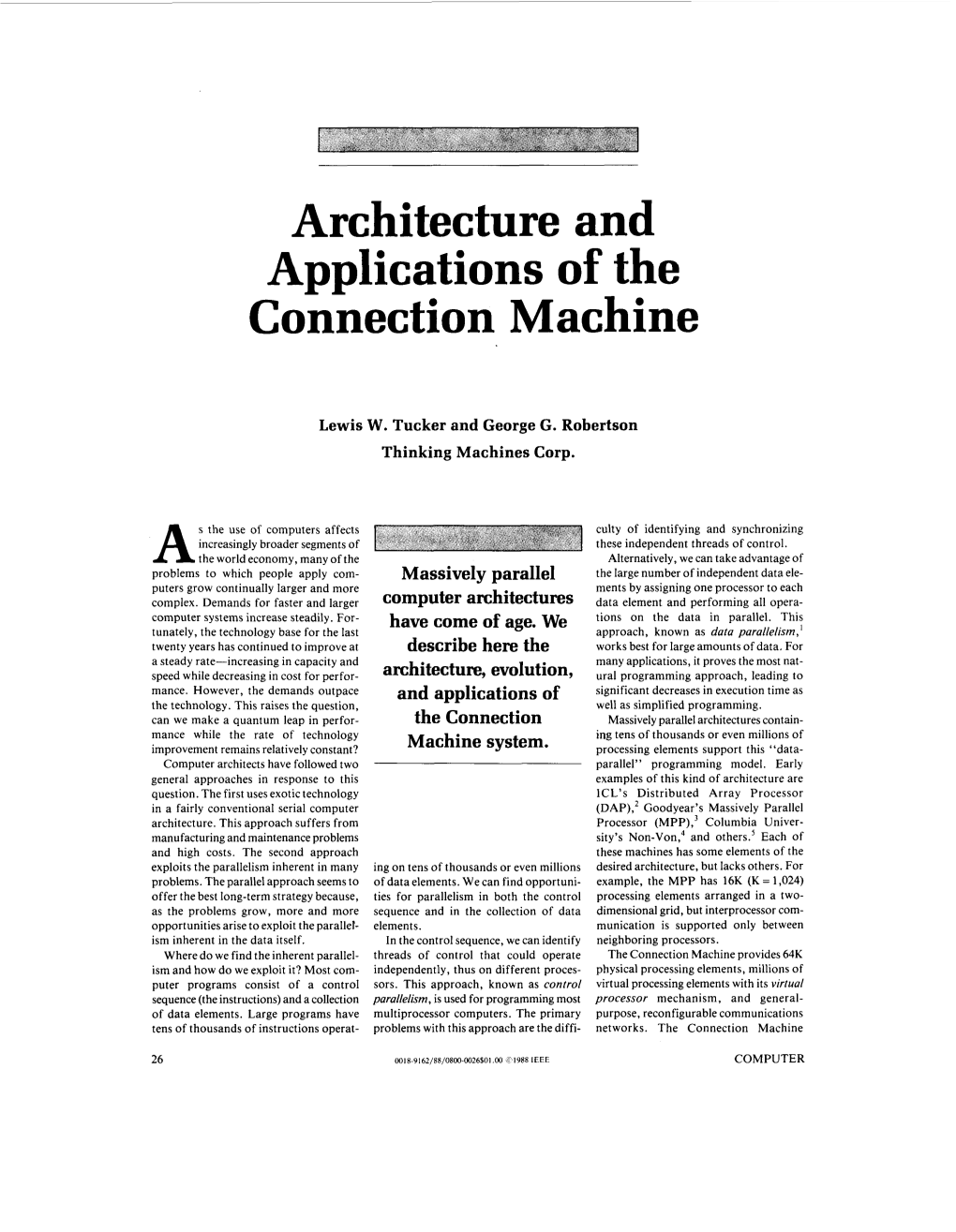 Architecture and Applications of the Connection Machine