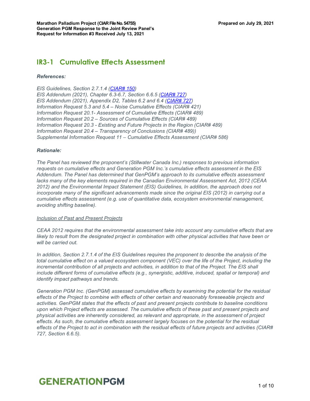 IR3-1 Cumulative Effects Assessment