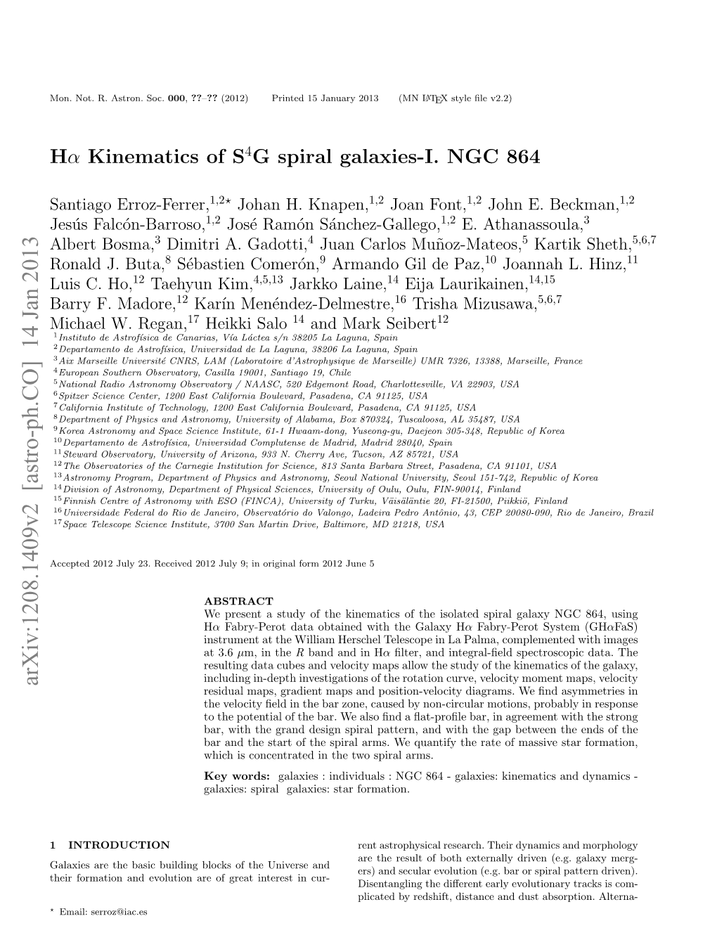 Hα Kinematics of S^(4) G Spiral Galaxies-I. NGC