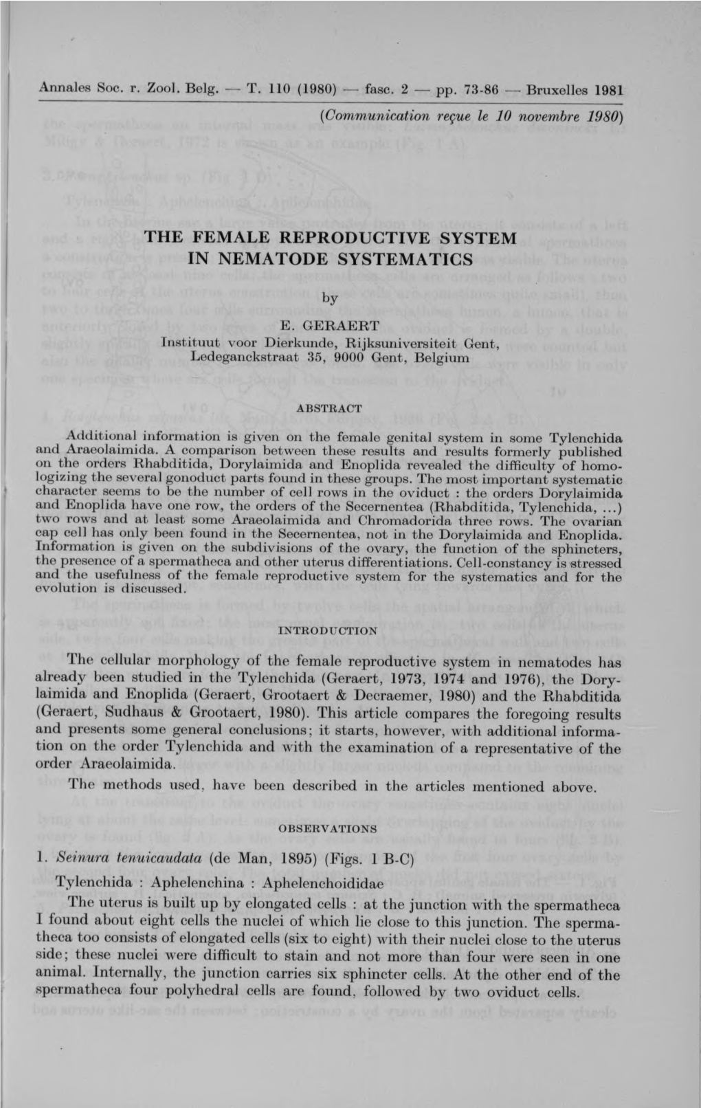 The Female Reproductive System in Nematode Systematics