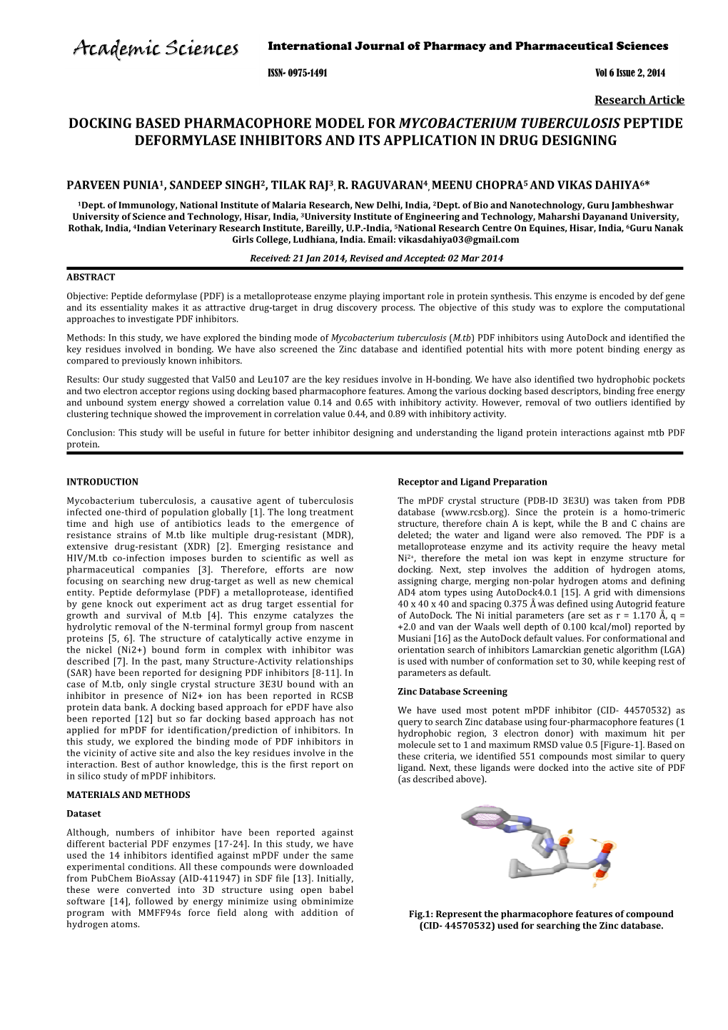 Docking Based Pharmacophore Model for Mycobacterium Tuberculosis Peptide Deformylase Inhibitors and Its Application in Drug Designing