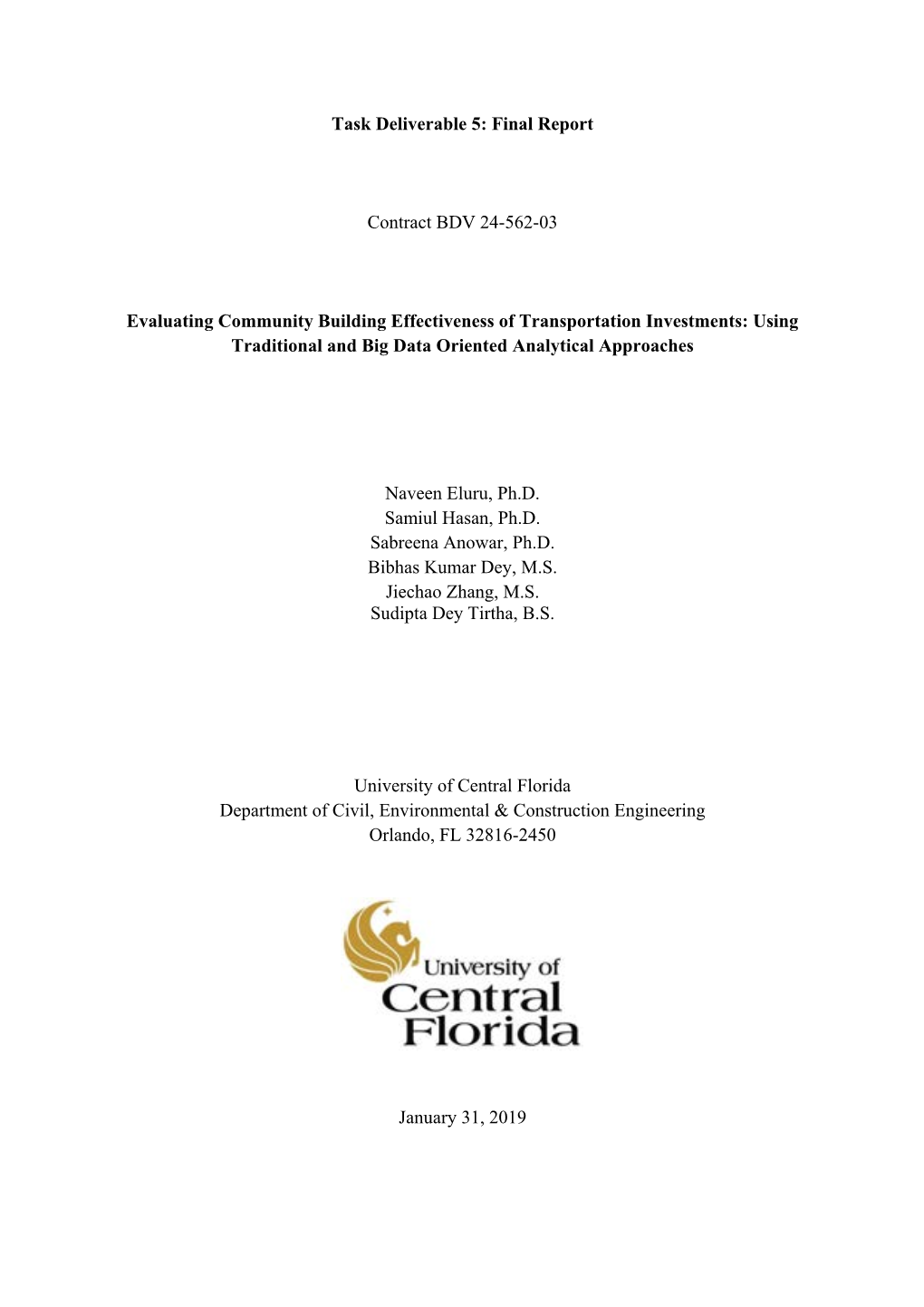 Task Deliverable 5: Final Report Contract BDV 24-562-03