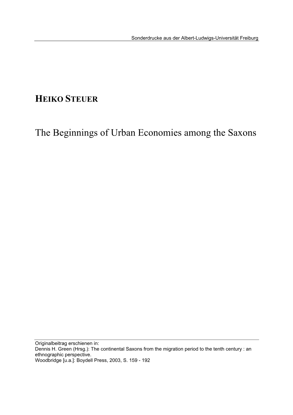 The Beginnings of Urban Economies Among the Saxons