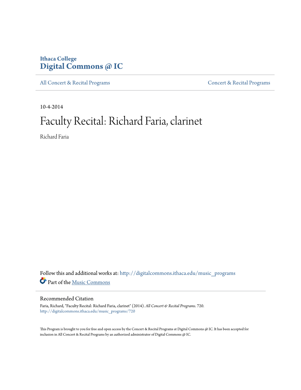 Faculty Recital: Richard Faria, Clarinet Richard Faria