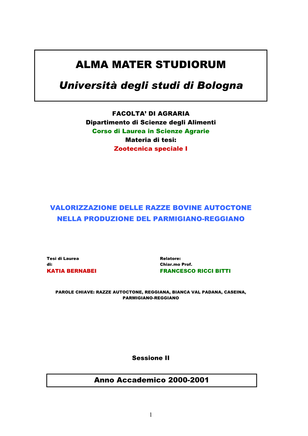 ALMA MATER STUDIORUM Università Degli Studi Di Bologna