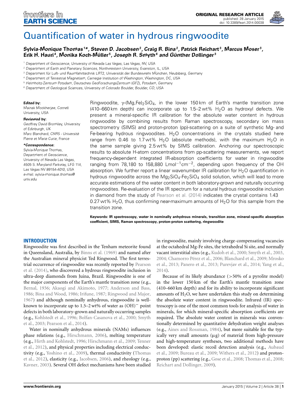 Quantification of Water in Hydrous Ringwoodite