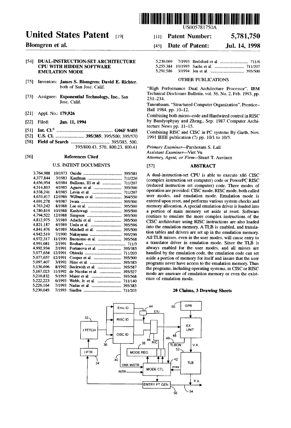 United States Patent 19 11 Patent Number: 5,781,750 Blomgren Et Al