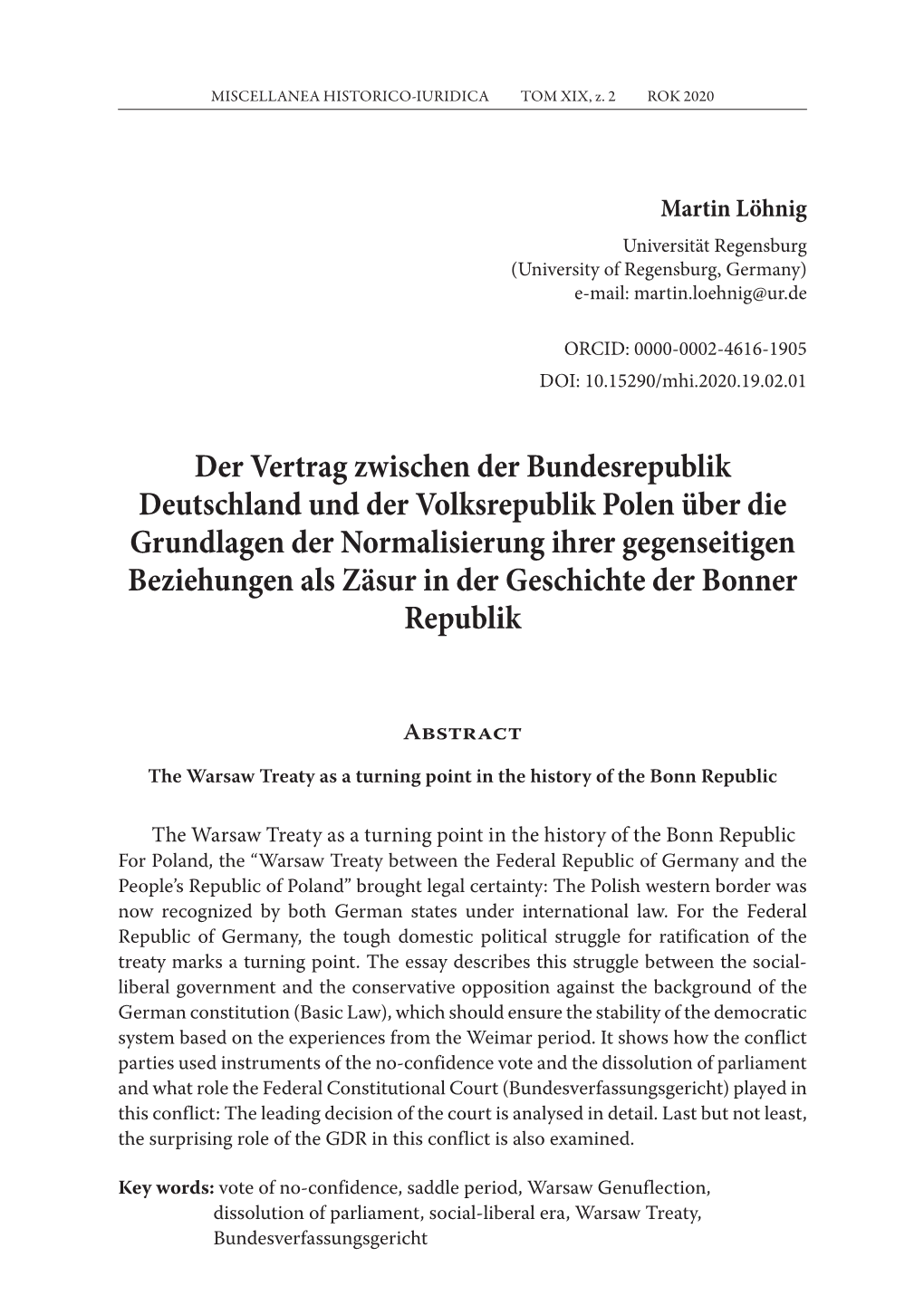 Der Vertrag Zwischen Der Bundesrepublik Deutschland Und Der Volksrepublik Polen Über Die Grundlagen Der Normalisierung Ihrer G