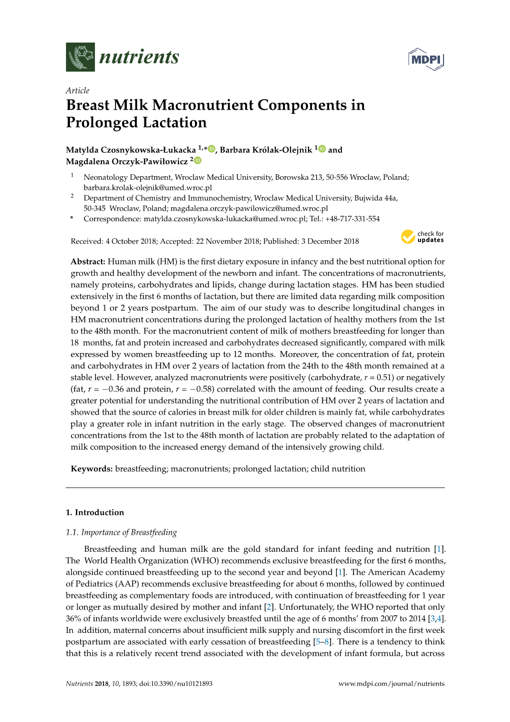 Breast Milk Macronutrient Components in Prolonged Lactation