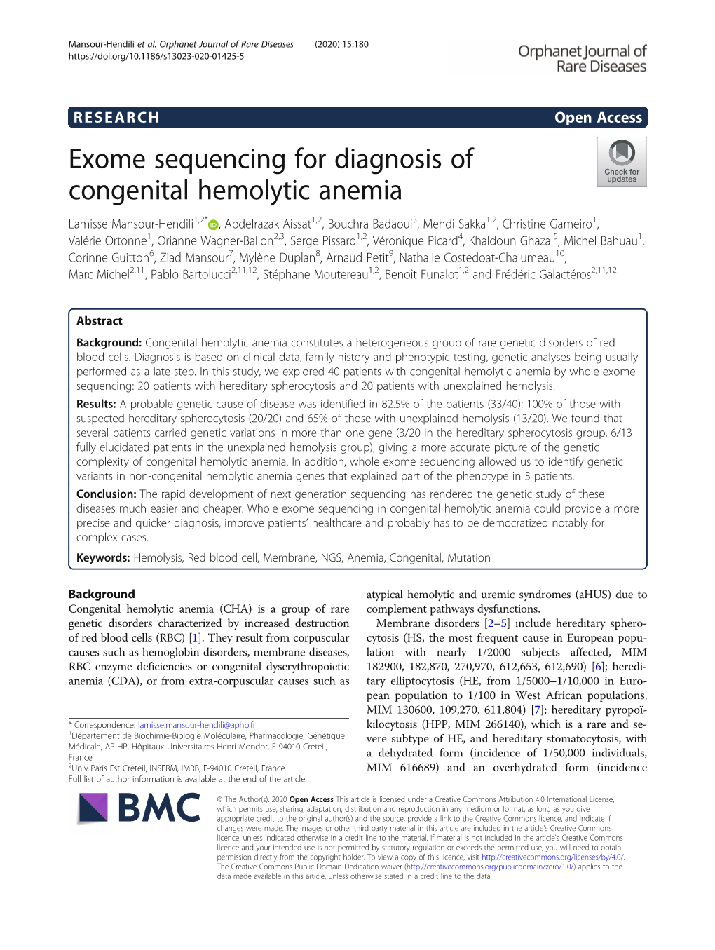 Exome Sequencing for Diagnosis of Congenital Hemolytic Anemia