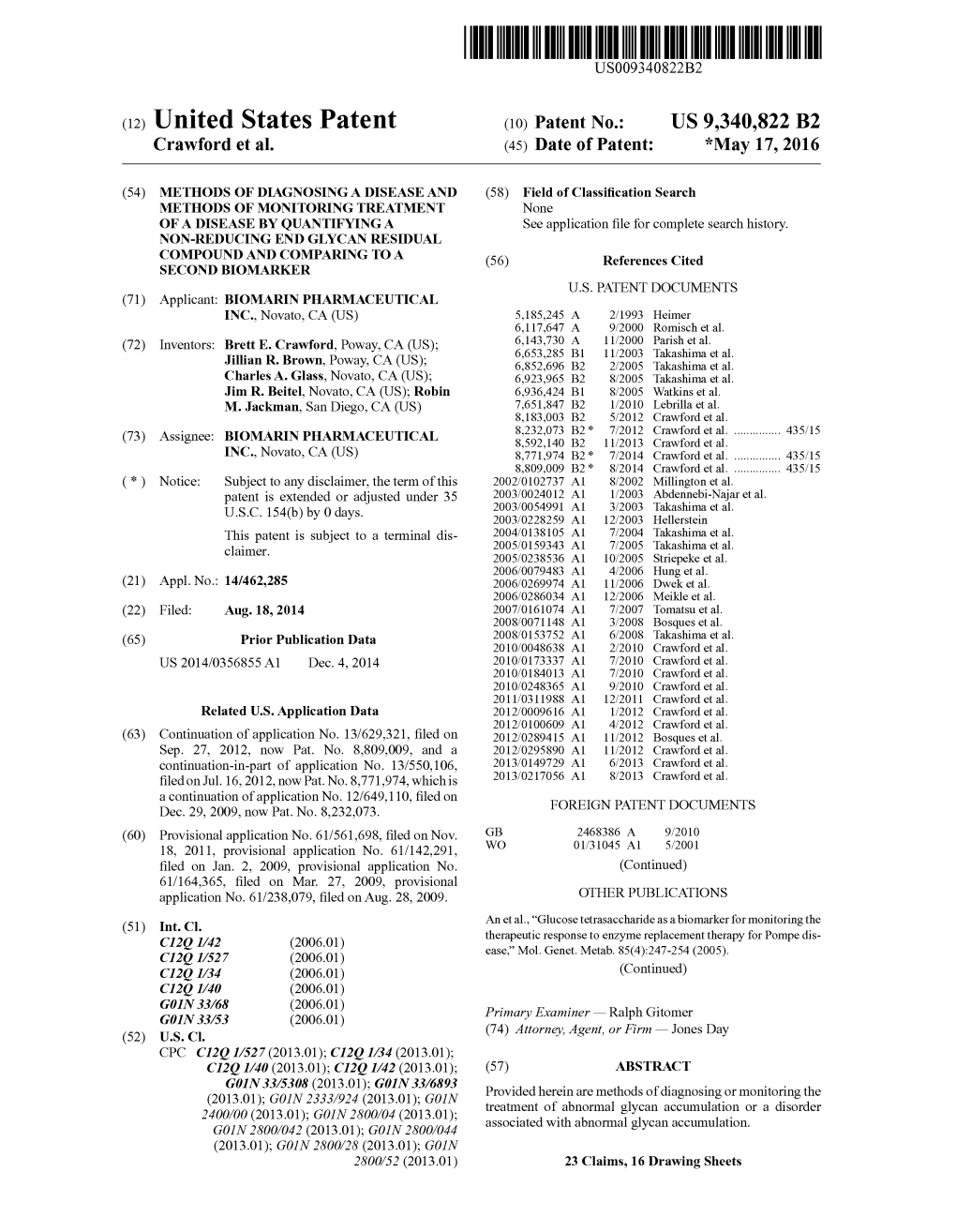 (12) United States Patent (10) Patent No.: US 9,340,822 B2 Crawford Et Al