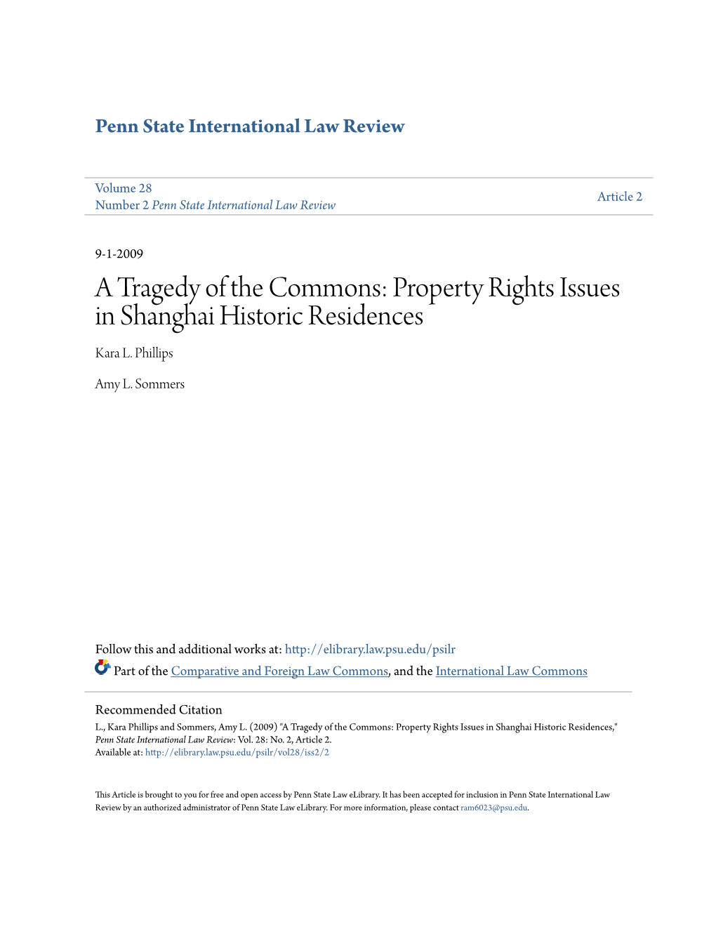 Property Rights Issues in Shanghai Historic Residences Kara L