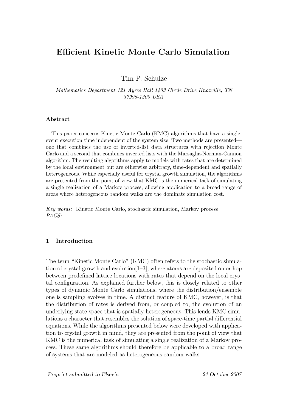 Efficient Kinetic Monte Carlo Simulation