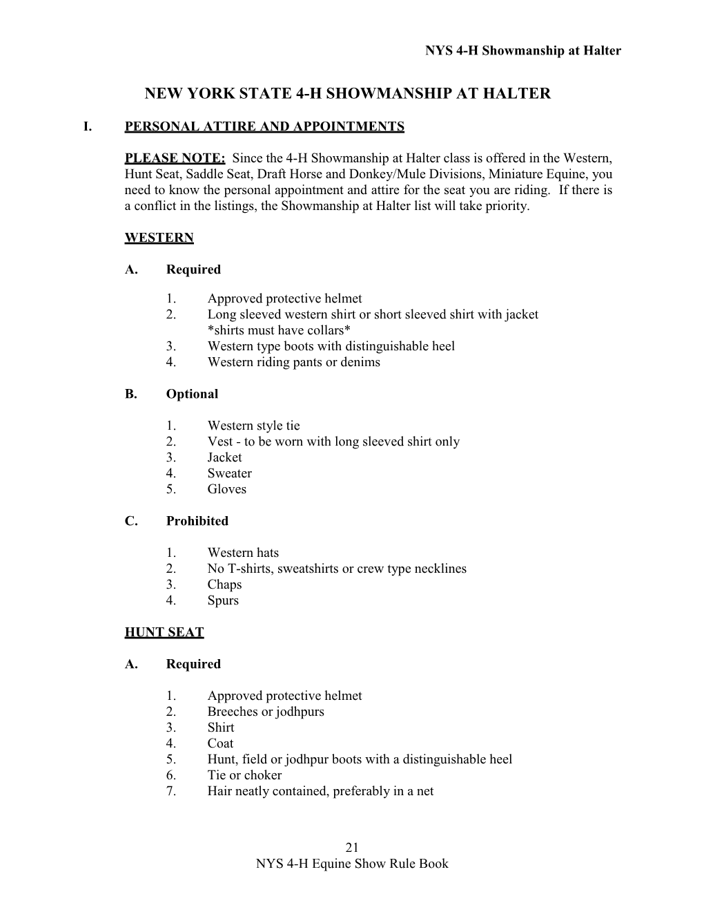 2018 NYS 4H Horse Program Equine Show Rule Book