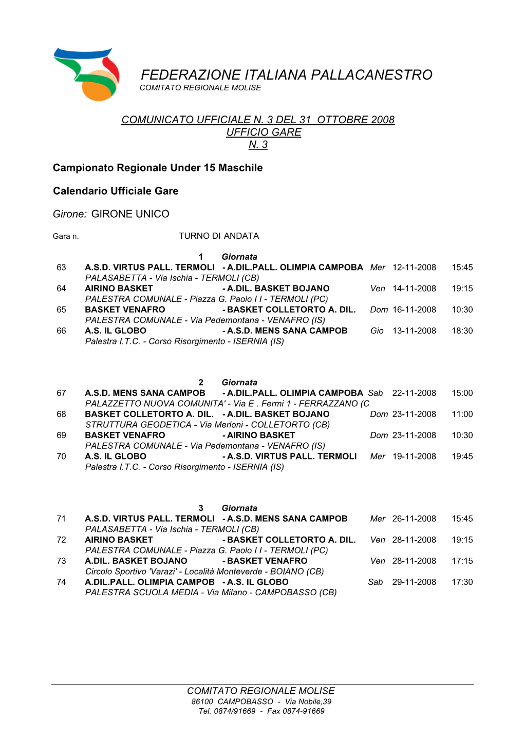 Federazione Italiana Pallacanestro Comitato Regionale Molise