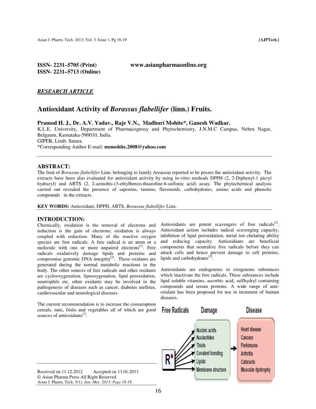 Antioxidant Activity of Borassus Flabellifer (Linn.) Fruits