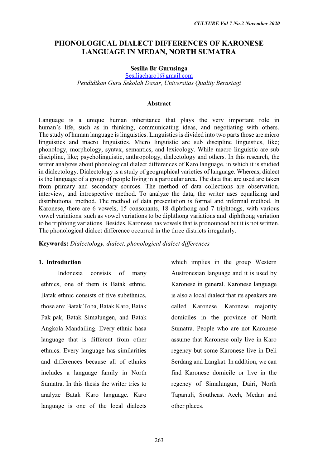 Phonological Dialect Differences of Karonese Language in Medan, North Sumatra