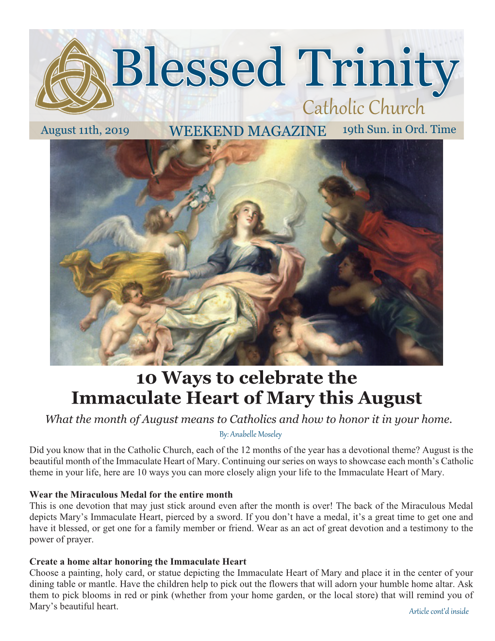 Catholic Church August 11Th, 2019 WEEKEND MAGAZINE 19Th Sun