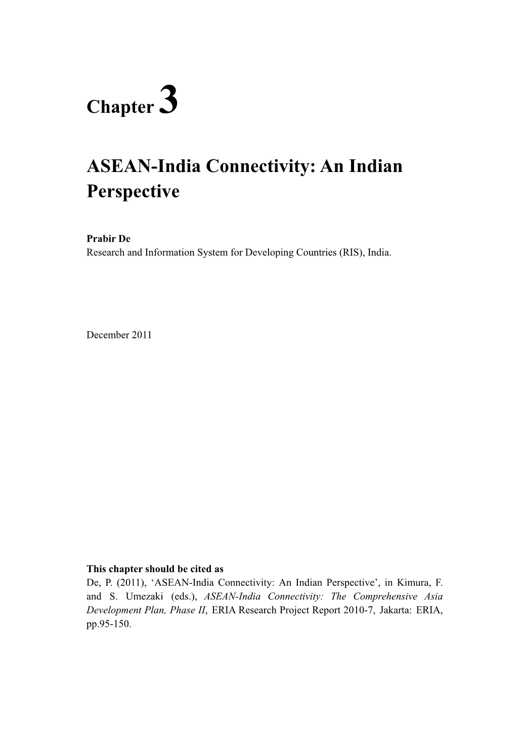 Chapter 3 ASEAN-India Connectivity: an Indian Perspective