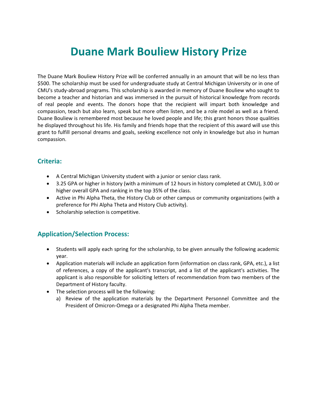 Duane Mark Bouliew History Prize