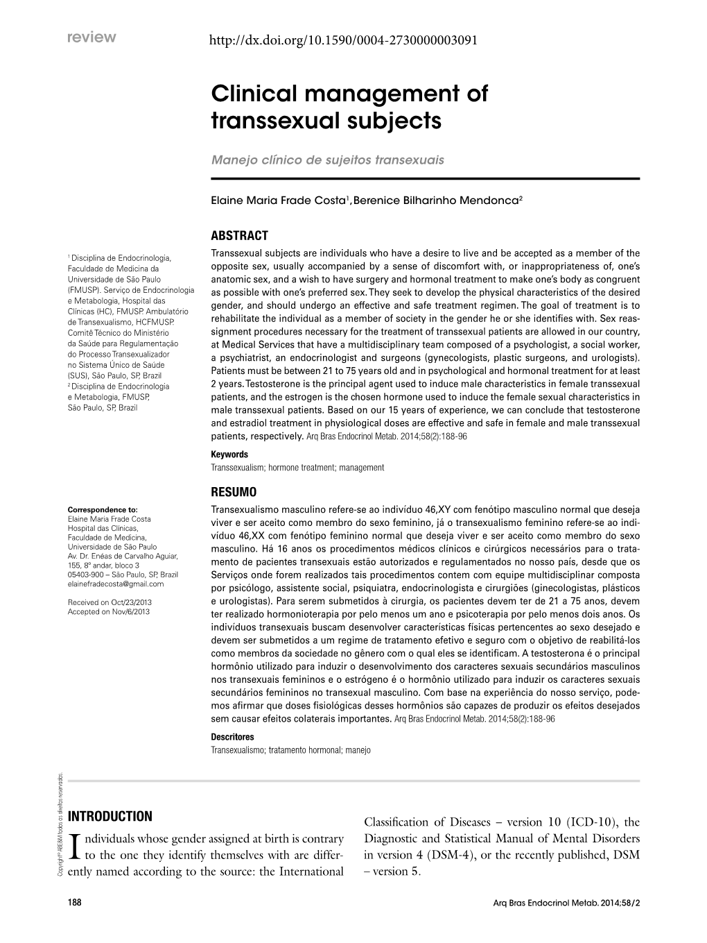 Clinical Management of Transsexual Subjects