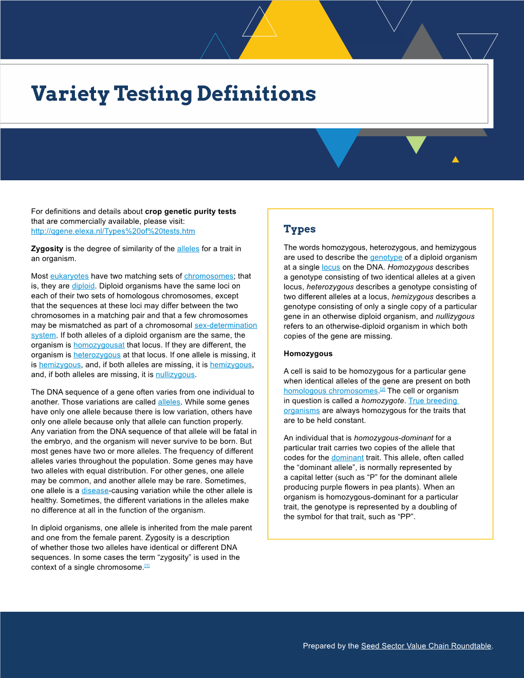 Variety Testing Definitions