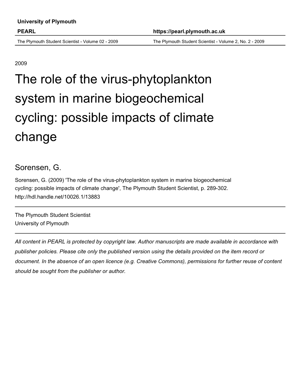 The Role of the Virus-Phytoplankton System in Marine Biogeochemical Cycling: Possible Impacts of Climate Change