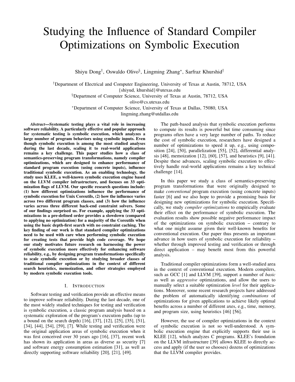 Studying the Influence of Standard Compiler Optimizations On