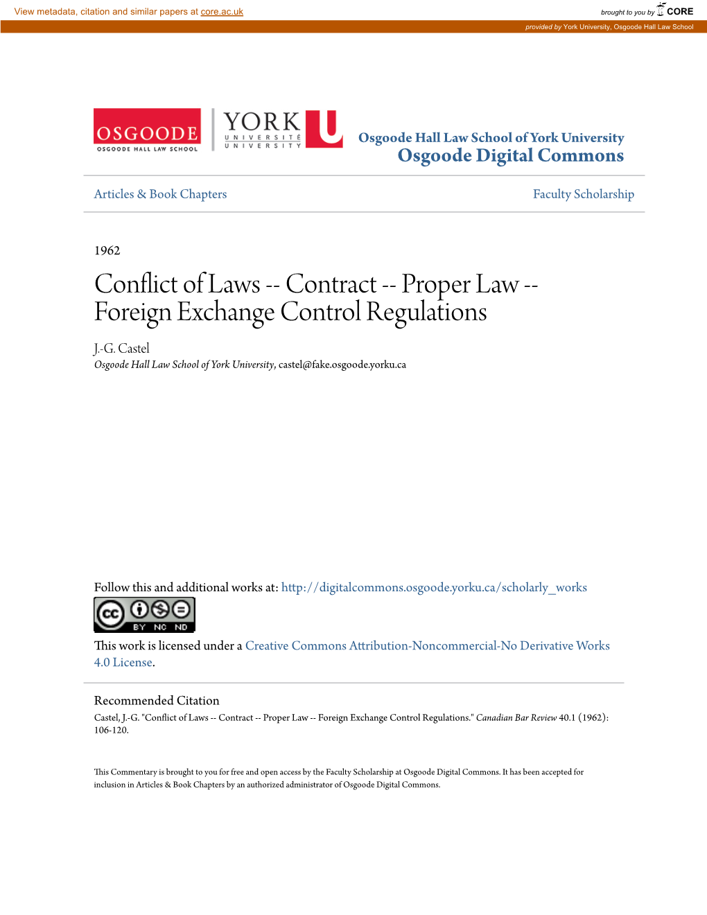 Contract -- Proper Law -- Foreign Exchange Control Regulations J.-G