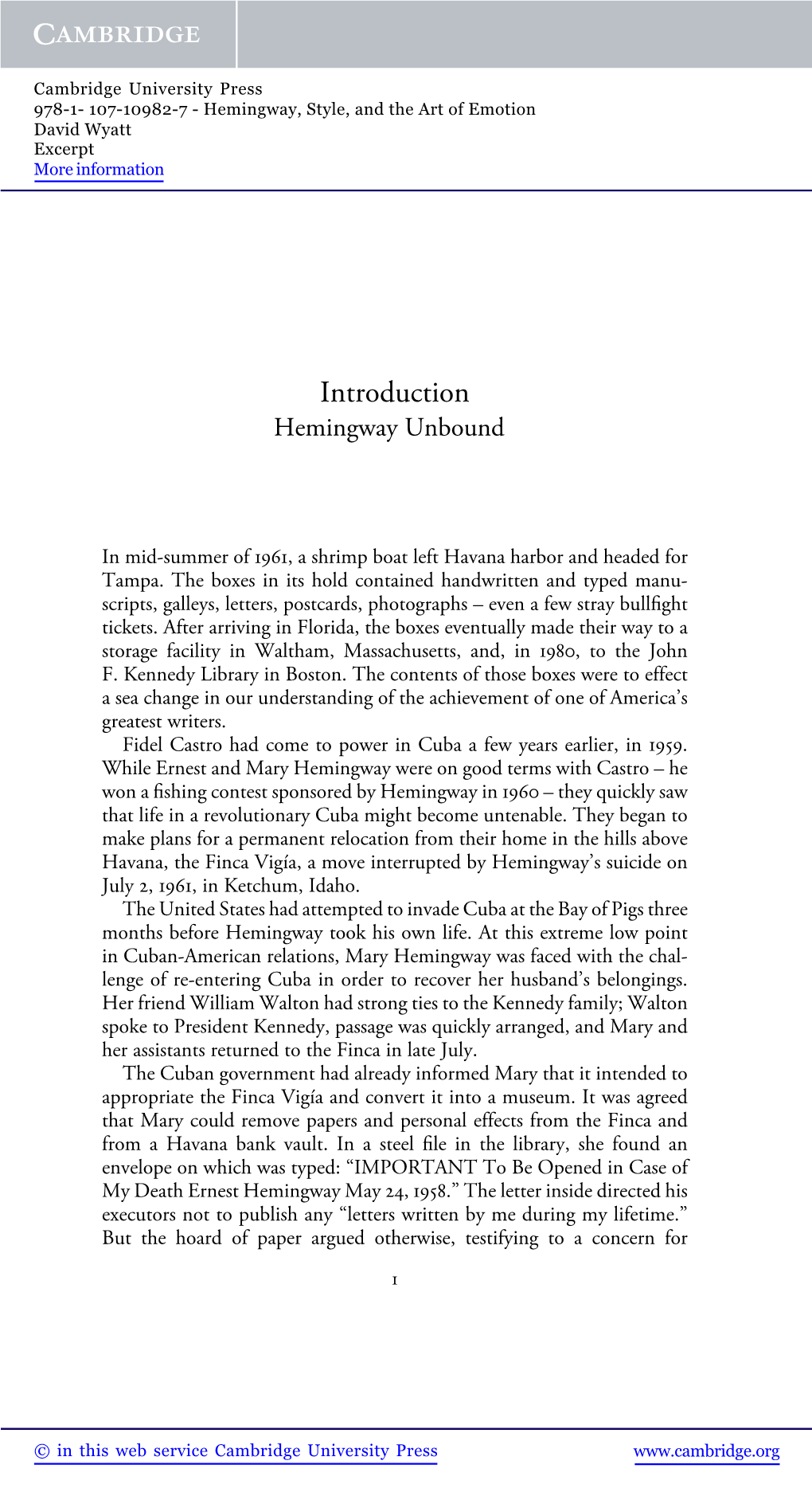 Introduction Hemingway Unbound