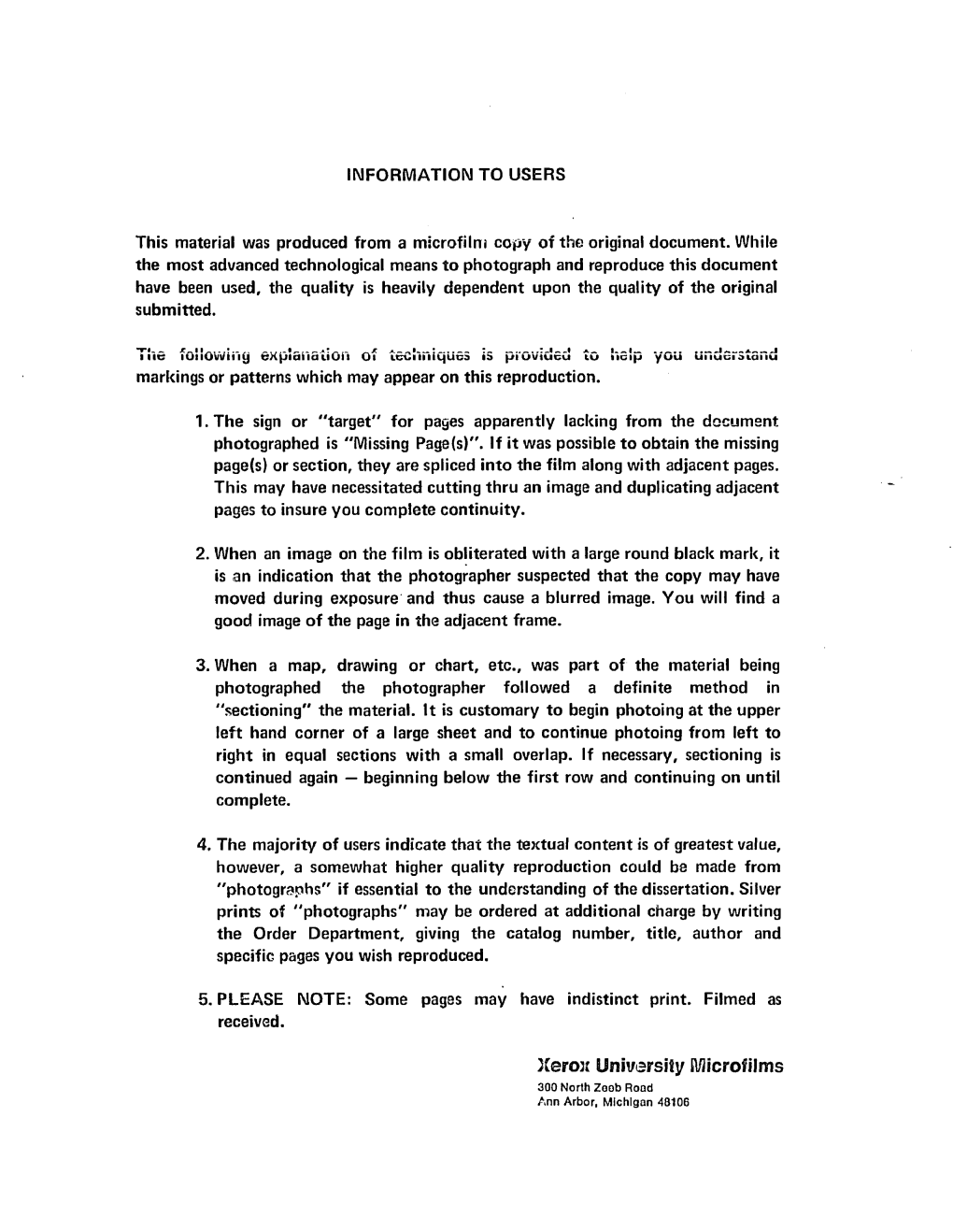 INFORMATION to USERS Xerox University Microfilms