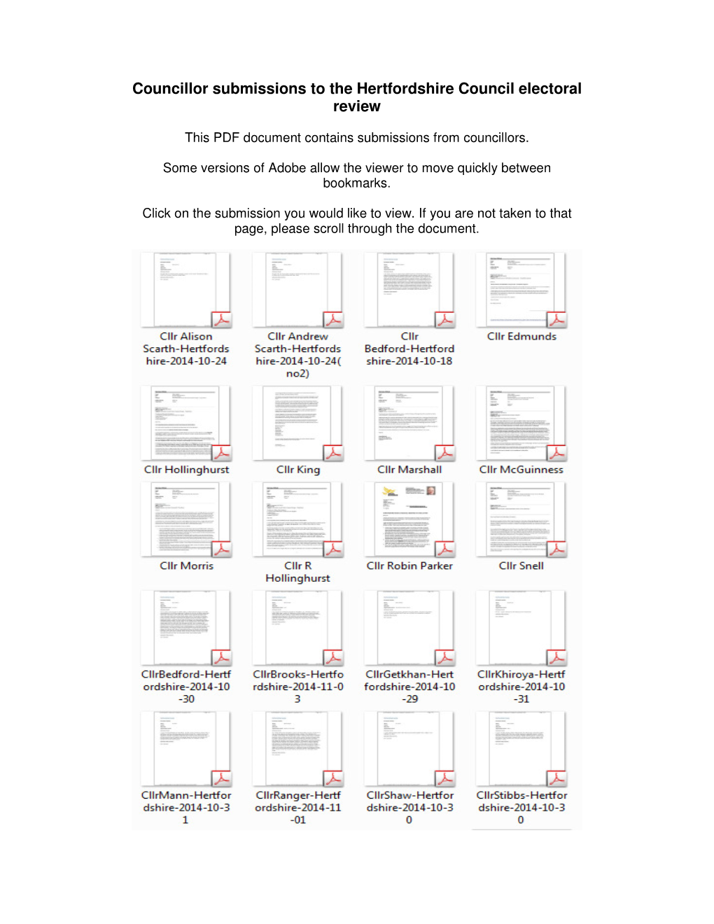 Councillor Submissions to the Hertfordshire Council Electoral Review