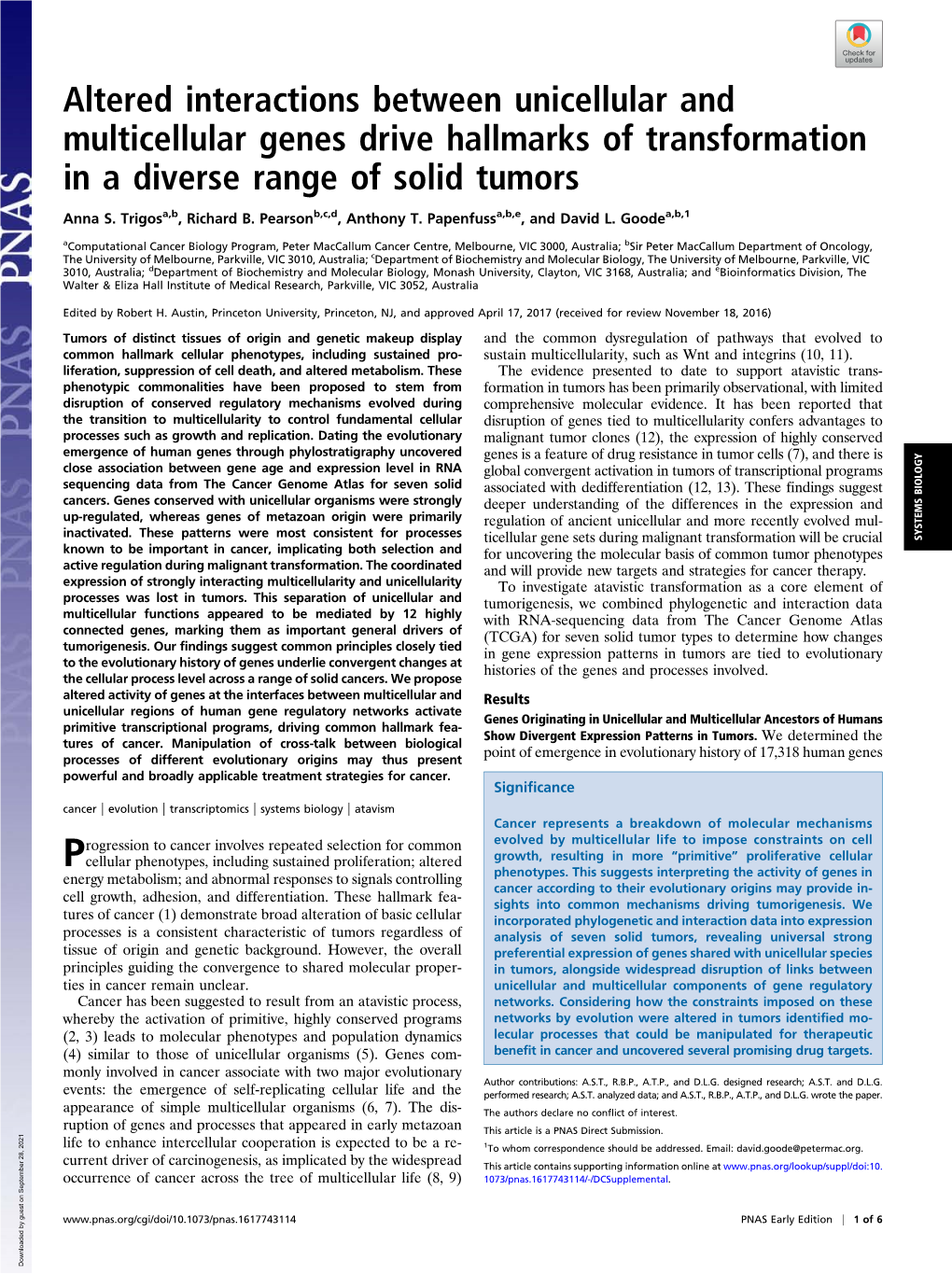 Altered Interactions Between Unicellular and Multicellular Genes Drive Hallmarks of Transformation in a Diverse Range of Solid Tumors