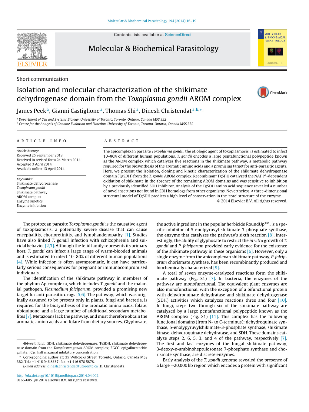 Isolation and Molecular Characterization of the Shikimate