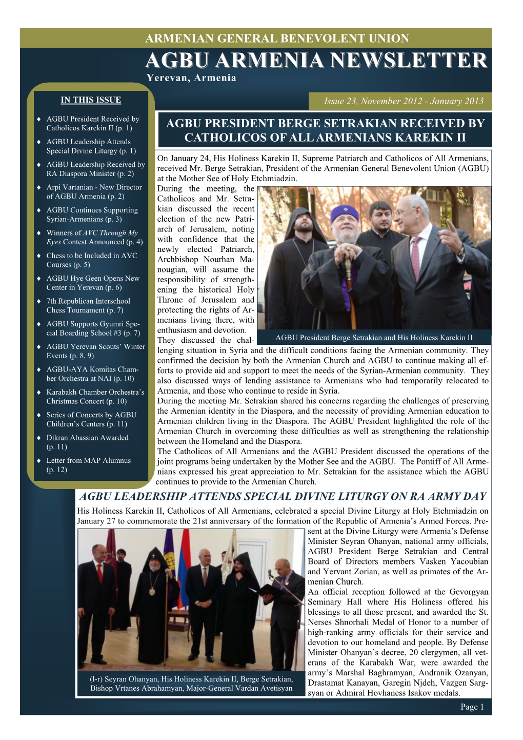 Agbu Armenia Newsletter Issue 23, November 2012 - January 2013