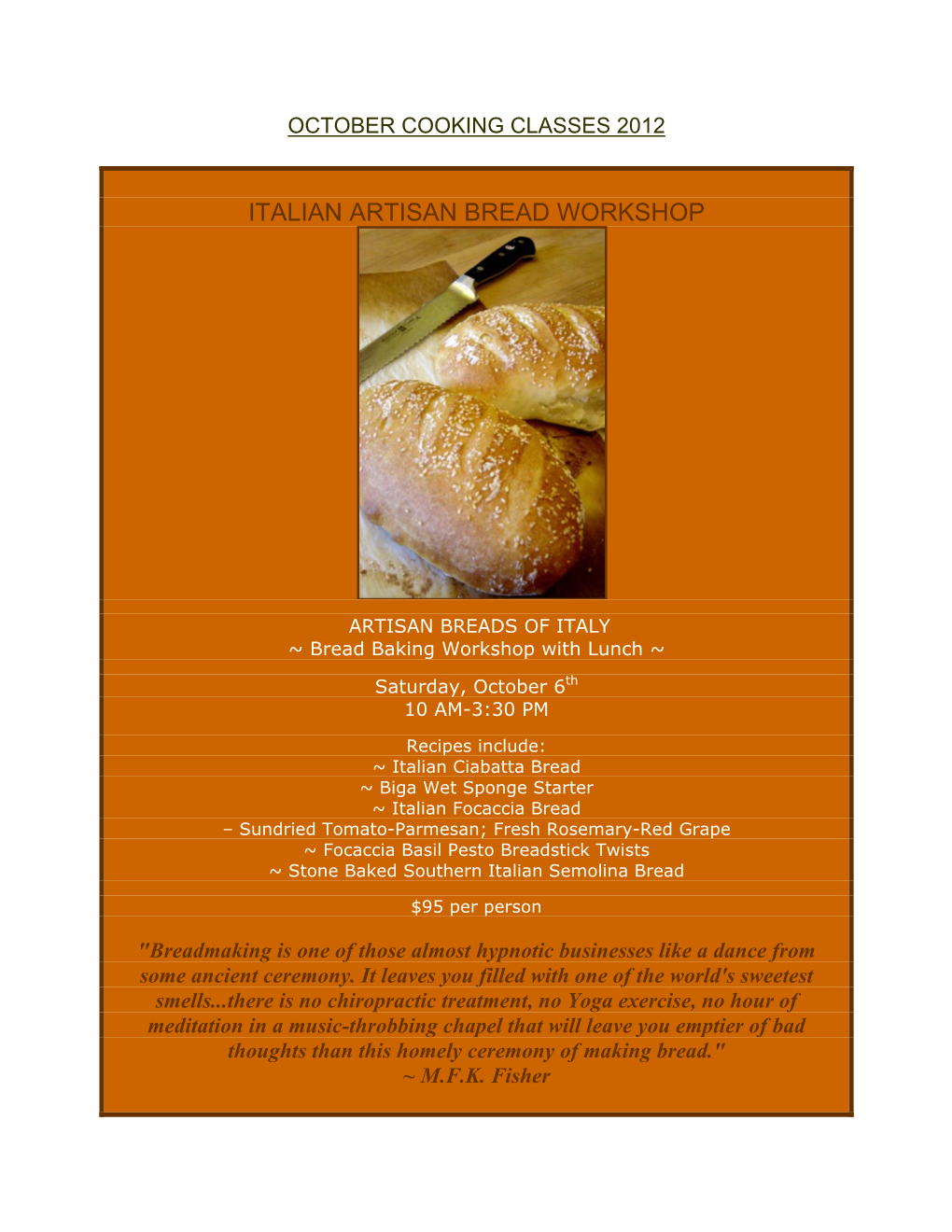 Italian Artisan Bread Workshop