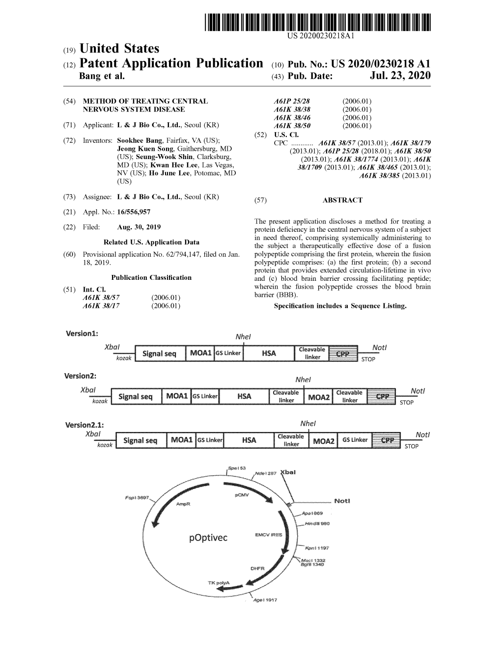 ( 12 ) Patent Application Publication ( 10 ) Pub . No .: US 2020/0230218 A1